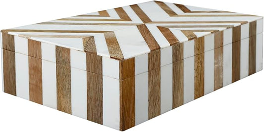 Handicrafts Home Decorative Storage Box with Lid Wooden Storage Organizer Box Multi Purpose Storage Box for Coffee Table Desk Shelf – Resin Inlay Marquet Chevron Collection - 10x6x2.5