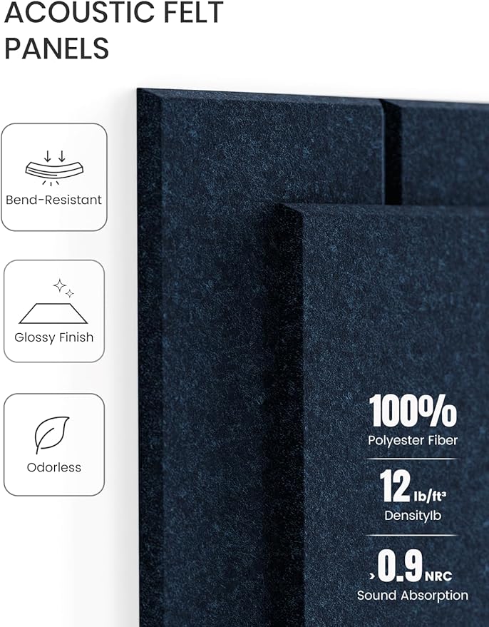 Large Felt Bulletin Board 48" x 36" Cork Board Alternative-12 Pack with 70 Safe Removable Adhesive Tabs, Cork Boards for Walls Cork Board for Home Office Classroom Pin Board-Carbon Blue