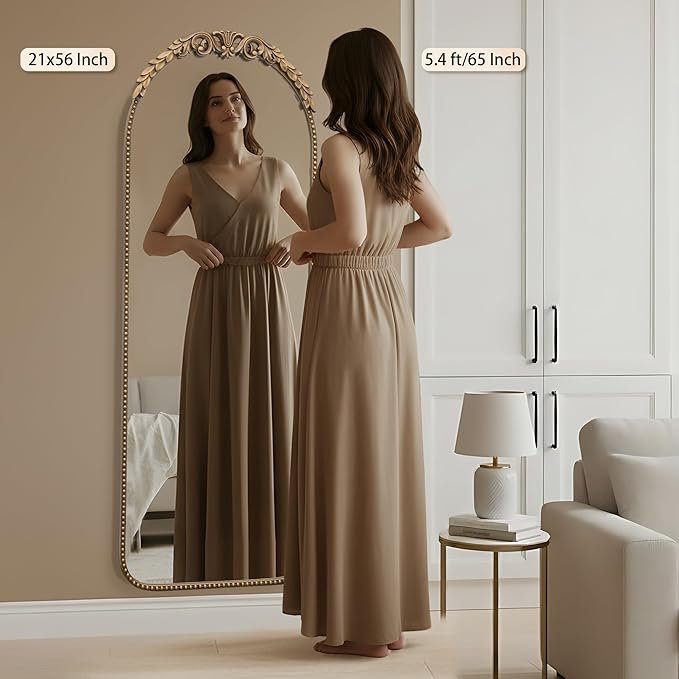 Besdomus Vintage Full Length Mirror: 56"x 21" Large Gold Floor Mirror - Traditional Ornate Baroque Antique Body Mirrors for Bedroom/Cloakroom/Entryway/Hallway/Wall - Home Decor for Living Room