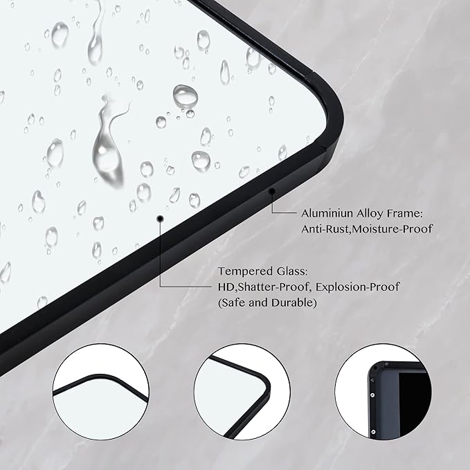 Protylctaster 19"x51"Over Door Mirrors, Hanging Mirror Over Doors,Back of Door Mirror Full Length,Full Body Mirrors for wall(Black)