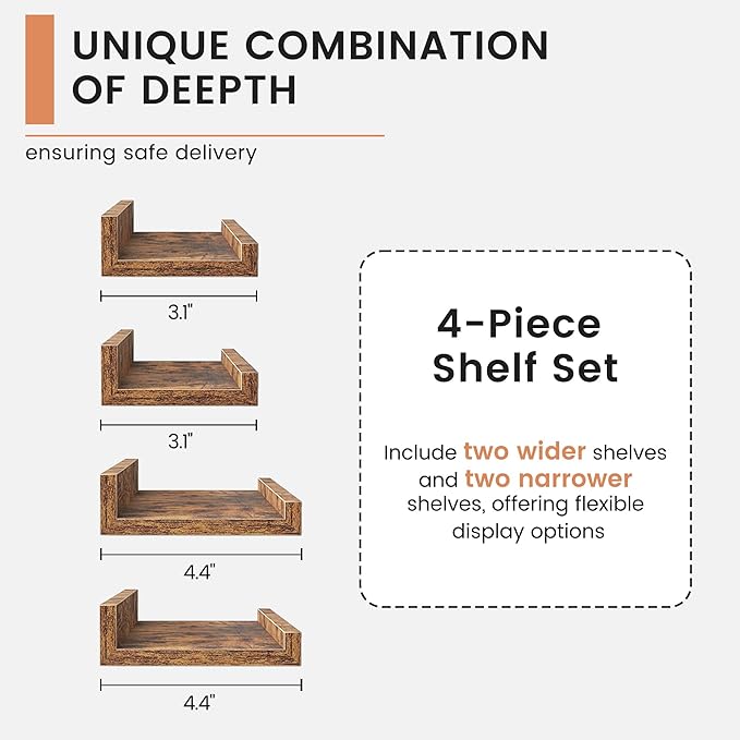 FLYJOE Floating Picture Ledge Shelves for Wall Set of 4, 72 Inch Wall Shelves with Lip Long Large Nursery Book Shelf for Toys Storage Kids Bookshelf Wall Mounted Living Room Bedroom Decor Frames