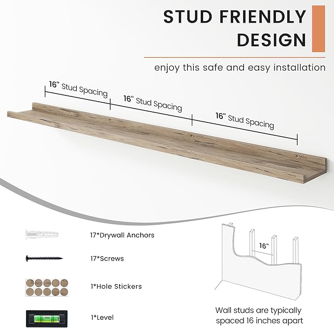 FLYJOE Floating Picture Ledge Shelves for Wall Set of 4, 56 Inch Wall Shelves with Lip Long Large Nursery Book Shelf for Toys Storage Kids Bookshelf Wall Mounted Living Room Bedroom Decor Frames