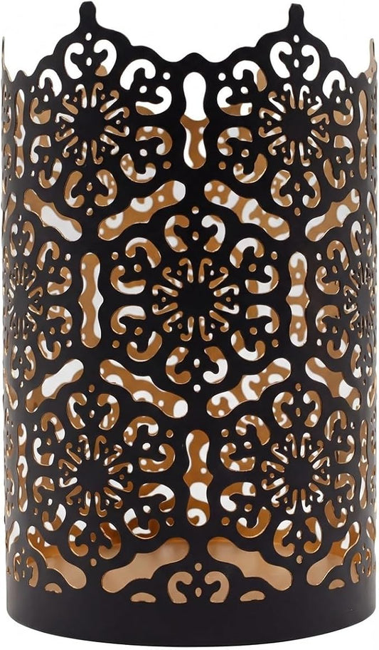 Hosley 7 Inch High Cut Bronze LED Votive Tealight Holder Lantern Intricate Floral Design for Timeless Elegance and Cozy Illumination in Stylish Home D cor Elevate Your Ambiance