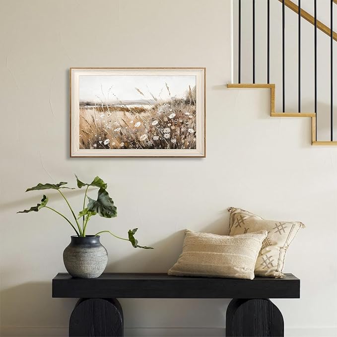 ASTRDECOR Framed Vintage Wall Art Home Decor, Farmhouse Decor Wall Art Autumn Country Wildflower Field Nature Canvas Art Wall Decor Living Room, Vintage Oil Painting Botanical Wall Print-16''x24''