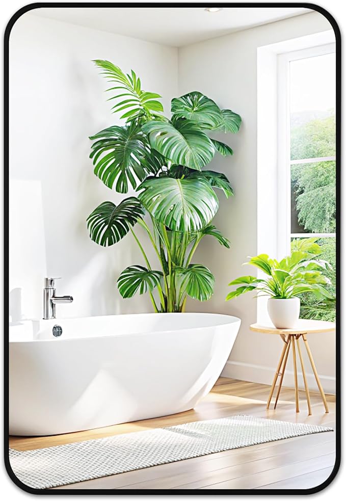 Fabuday Black Bathroom Mirror for Over Sink - 20x30 Matte Metal Framed Wall Mirror, Rounded Rectangular Vanity Mirrors for Living Room, Bedroom, Entryway, Hallway, Horizontally/Vertically
