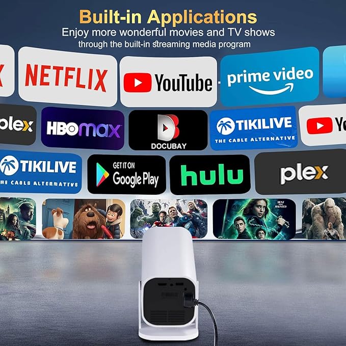 【Built-in APPS & Electric Focusing & 210° Rotation】Mini Projector With Wifi And Bluetooth, 1080P Portable Projector, Movie Projector for Bedroom, Supports Smartphones/TV Stick/iPad/PS5/Laptop/HDMI/USB