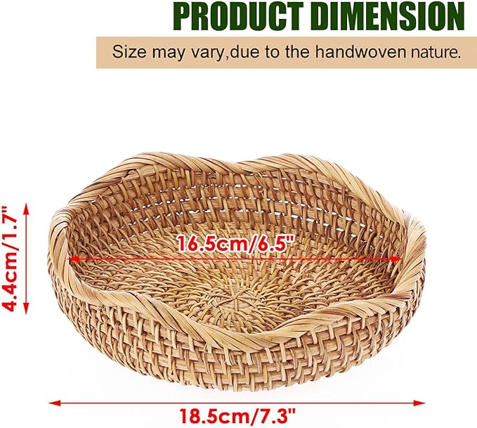 Hipiwe Round Key Basket Bowl for Entryway 7.3" Natural Rattan Fruit Bowl Woven Wicker Basket Serving Tray Rattan Organizer Decorative Baskets for Kitchen Counter Bedside Living Room