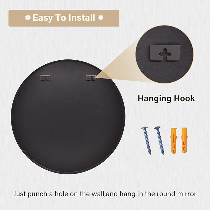 HARRITPURE Round Mirror 24 Black Wall Mounted Circle Mirrors Vanity Mirror with Brushed Aluminum Alloy Frame Modern Decoration for Bathroom, Living Room, Vanity, Bedroom, Entryway