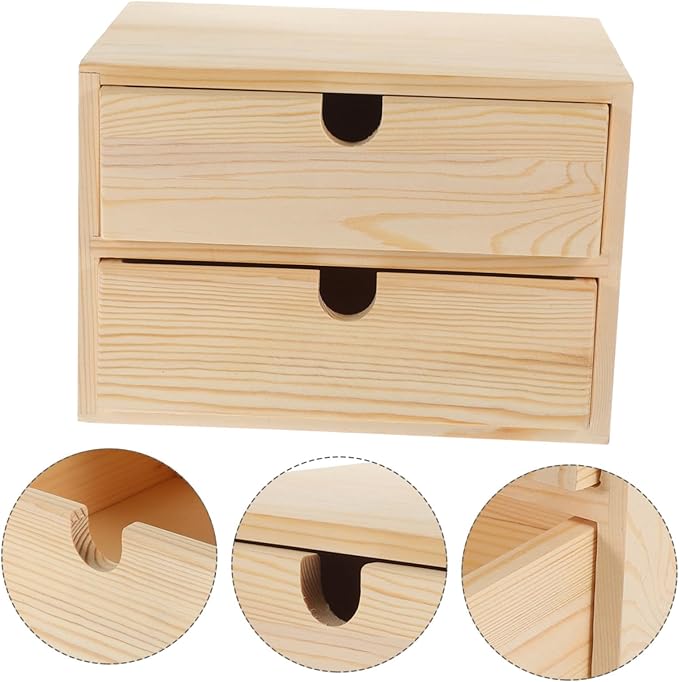 Happyyami Jewelry Drawer Storage Box 2-Tier Wooden Desktop Organizer Vintage Natural Wood for Office and Home Use Versatile Storage for Cosmetics and Stationery
