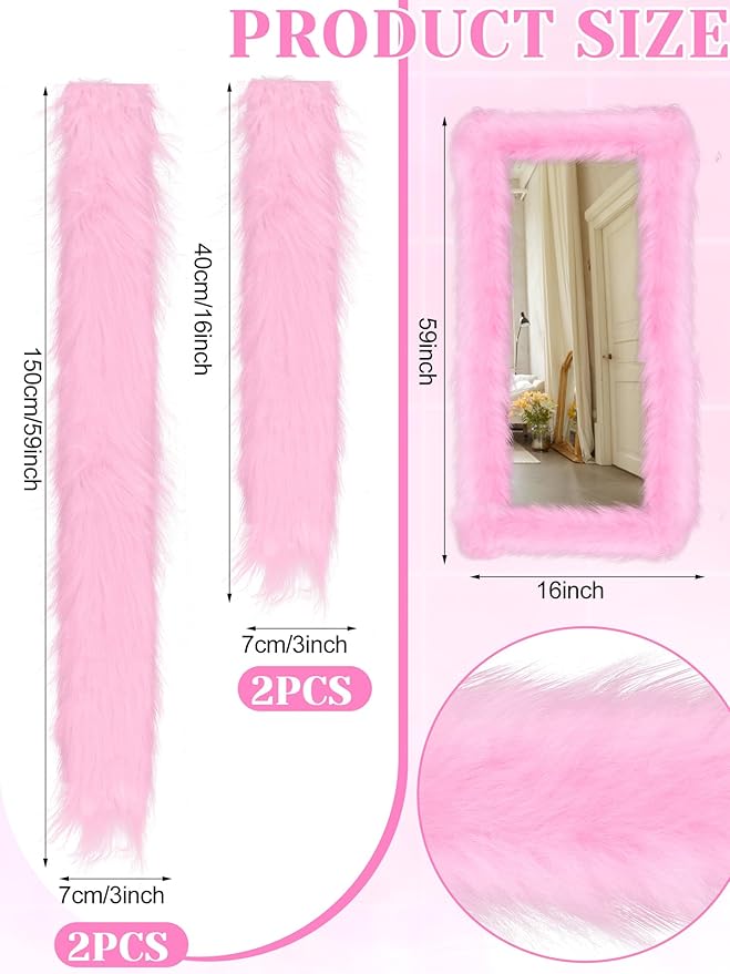 Geelin Full Length Mirror Cover 59 x 16 Inch Universal Ultra Soft Non Slip Design Fluffy Length Standing Mirrors Cover Decoration for Bedroom Cloakroom Women Gifts(Pink)