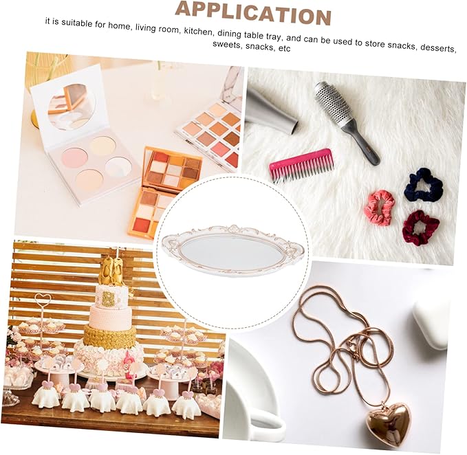ABOOFAN Antique Oval Mirror Tray Elegant Makeup Organizer Photo Prop for Home Weddings Birthdays and Vintage Styling Convenient Dual Handles for Easy Carrying