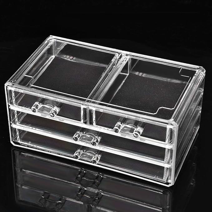 Clear Makeup Cosmetics Organizer Jewelry Storage Box, Multi Layer Jewelry Case with Drawers, Transparent Compartment Design for Dressing Table, Eco - Friendly PS Material