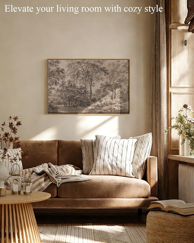 InSimSea Framed Canvas Prints Vintage Decor, Sketch Dark Moody Forest Brown Trees Landscape Paintings Wall Art, Large Countryside Farmhouse Hanging Wall Decor for Living Room Bedroom, 24x36inch