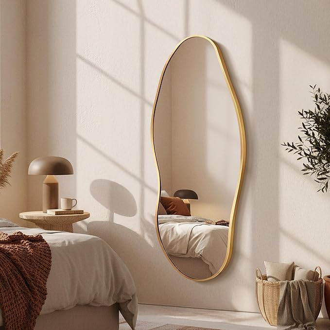 Dorlicecass Mirror Full Length - Irregular Full Body Wall Mirror Hanging 55"x 23" Asymmetrical Aviation Aluminum Alloy Frame Unique for Bedroom, Living Room, Cloakroom, Entryway