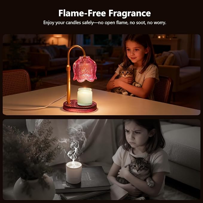 Candle Warmer Lamp with Timer Dimmable, Adjustable Candle Warmer Lamp for Jar Candles 3-Wick, Flameless Smokeless Candle Heater with 2 Bulbs, Home Decor Birthday Mothers Day for Women Mom