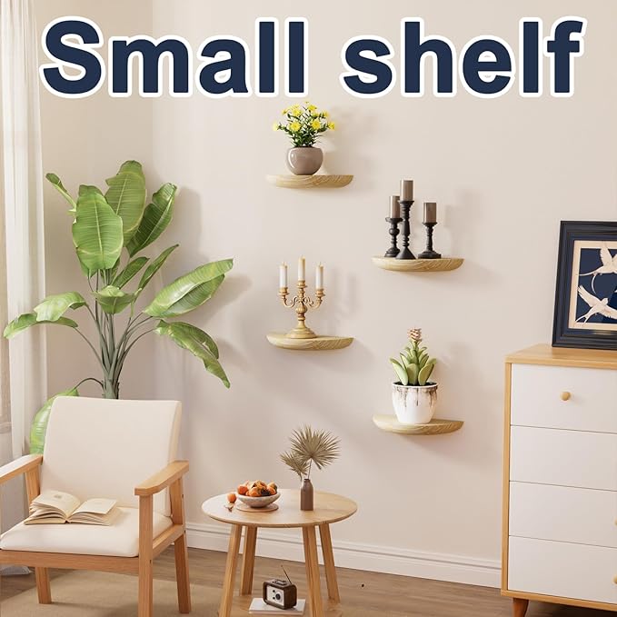 QsQueen Solid Wood Half Round Floating Wall Shelves | Elegant Floating Shelves, Elevate Your Space. Perfect for Living Rooms, Bathrooms, Bedrooms, Offices, Children's Rooms
