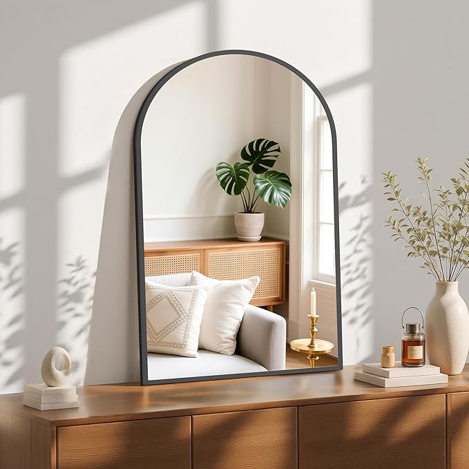 NEWBULIG 24X36 Inch Arched Bathroom Mirror for Wall, Vanity Bathroom Mirrors for Over Sink Tempered Glass, Anti-Rust Arched Metal Framed, Hangs Horizontally or Vertically, Farmhouse Home Decor, Black