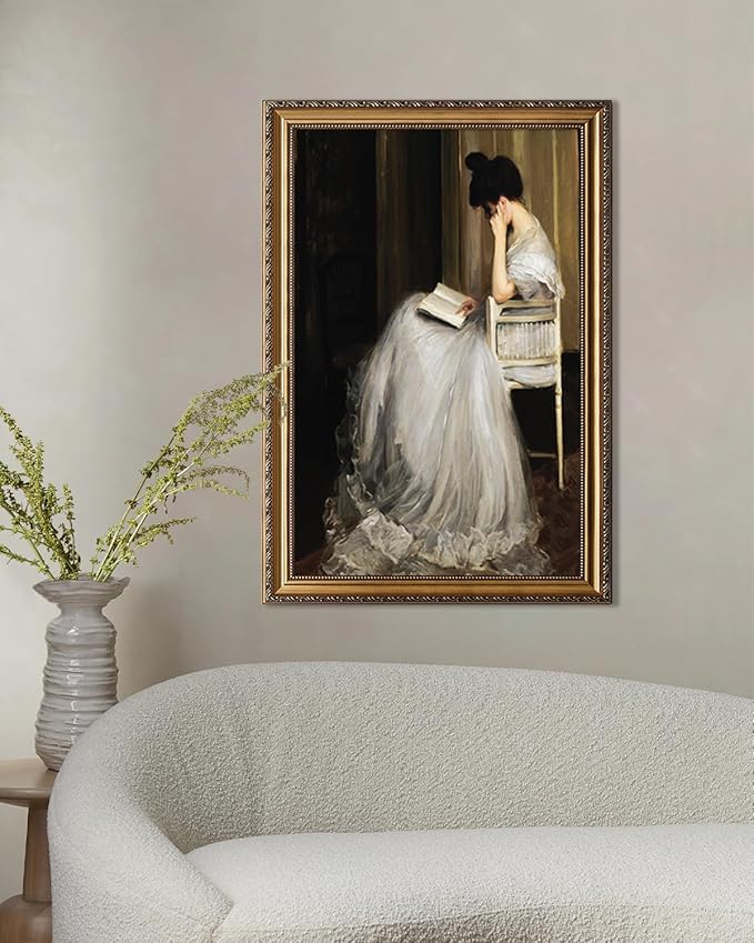 KBKBART Gold Framed Canvas Wall Art Print, Vintage Wall Art Mid-Century Lady Classical Women Painting Picture, Vintage European Portrait Wall Decor for Bedroom Bathroom Decor Wall Art, 16’’x24’