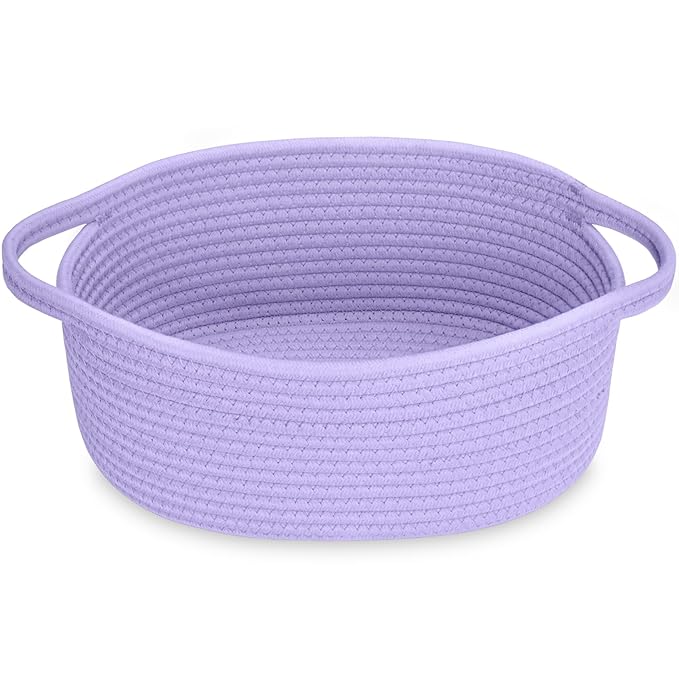 ABenkle Small Basket with Handles - Decorative Durable Rope Woven Storage Bin Shelf Storage Organizer Cube, Easter Baby Gift Basket, 12"x8"x5"