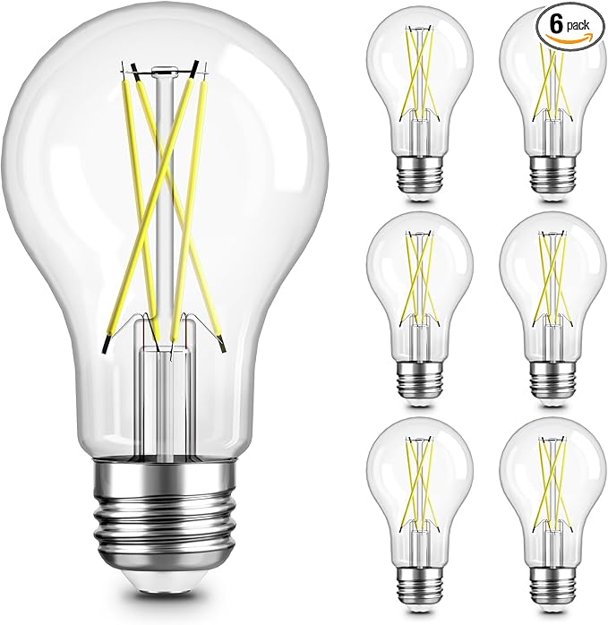 TJOY 6 Pack A19 Vintage LED Edison Bulbs, Dimmable Light Bulb 60W Equivalent, High Brightness 5000K Daylight, Ultra-Bright, 8W E26 Standard Base, 800Lumens, CRI80+, Clear Glass Filament Bulb for Home