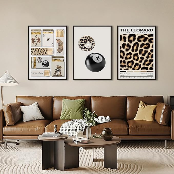 Trendy Leopard Wall Art Decor Cheetah Aesthetic Canvas Prints Preppy Cheetah Room Decor Poster Stylish Matchbox Wall Art Funky Y2k Pictures Lucky 8 Ball Artwork for Bedroom 16x24x3 Inch Unframed
