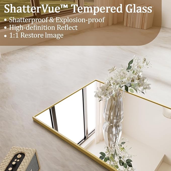 Koonmi 56"x21" Floor Mirror Full Length, Bedroom Floor Body Mirror with Stand, Large Gold Mirror, Leaning, Standing or Hanging Horizontally/Vertically