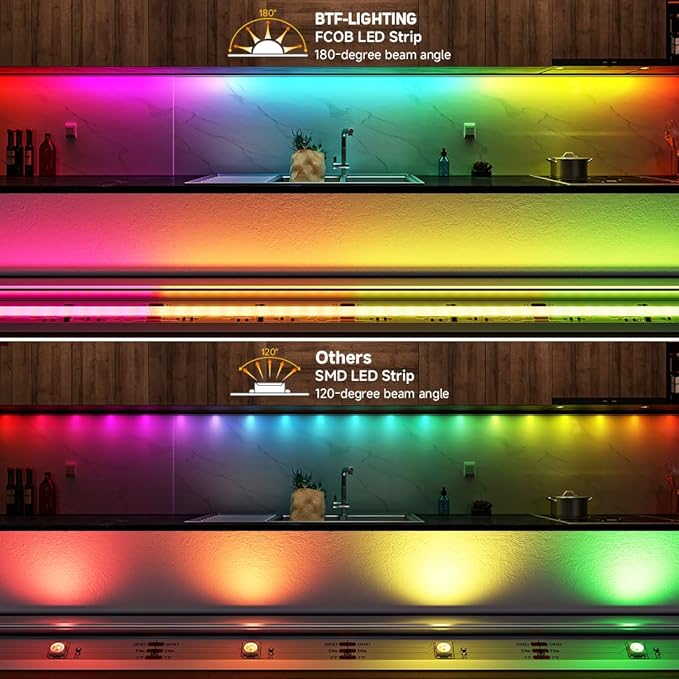 BTF-LIGHTING FCOB WS2811 IC RGB COB LED Strip DC12V 720LED/m 9.8FT Flexible High Density Uniform Chasing Color Light 20IC/m 12mm Width Black PCB for Indoor Decor(No Adapter or Controller)
