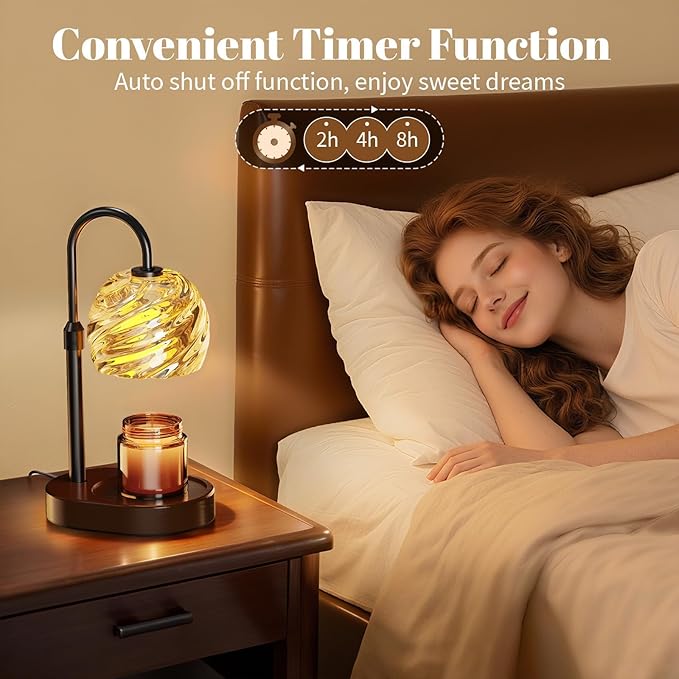 Candle Warmer Lamp with Timer Dimmer, Electric Candle Warmer with Adjustable Height for New Home Decor, Birthday Gifts for Women Men Mom, Wax Melter for All Jar Sizes, 2Bulbs,Black