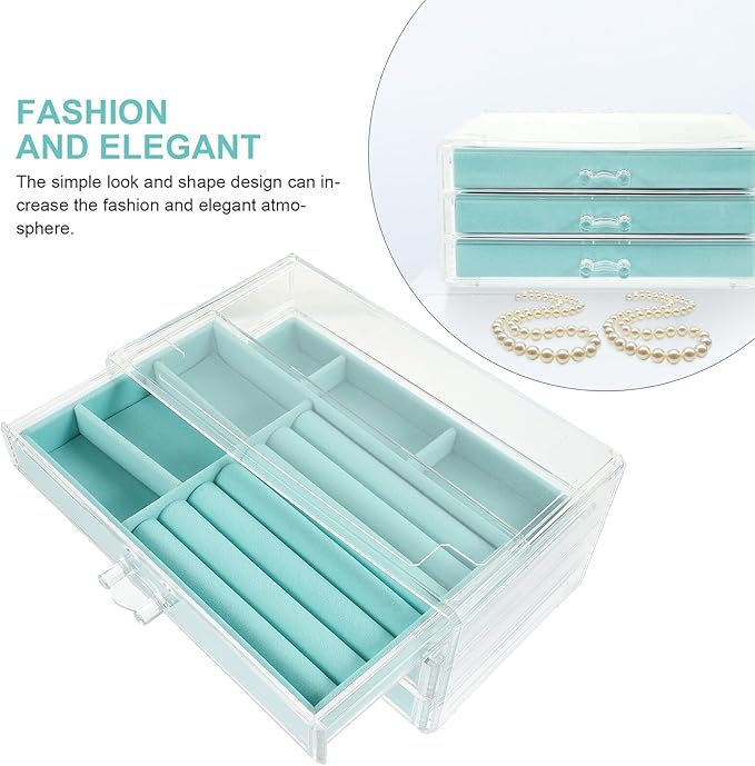MAGICLULU Large Acrylic 3-drawer Jewelry Storage Box Makeup Organizer Necklace and Earring Holder Portable Trinket Case for Home and Travel