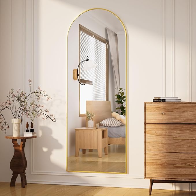 Arched Full Length Mirror 65"x24" - Floor Standing Body Mirror with Aluminum Frame,Leaning Hanging for Bedroom Cloakroom Living Room Gold