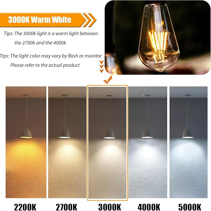 16 Pack Dimmable LED Edison Bulbs 40W Equivalent,4 Watt Filament Bulb,3000K Warm White ST19 Light Bulb,450LM E26 Vintage for Ceiling Fixtures