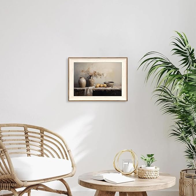ASTRDECOR Framed Kitchen Wall Art Prints, Rustic Kitchen Farmhouse Wall Decor Living Room, Vintage Jars Still Life Oil Painting Dining Room Wall Decor, Fruits Botanical Canvas Wall Art-12''x 16''