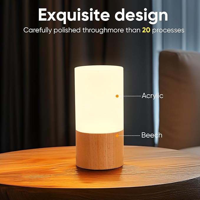 YIEONSHION Creative Wooden LED Desk Lamp, Dimmable Bedside Night Light for Bedroom, Warm Ambient Lighting Table Lamp, Modern Home Décor Accent Light, Unique Housewarming Gift