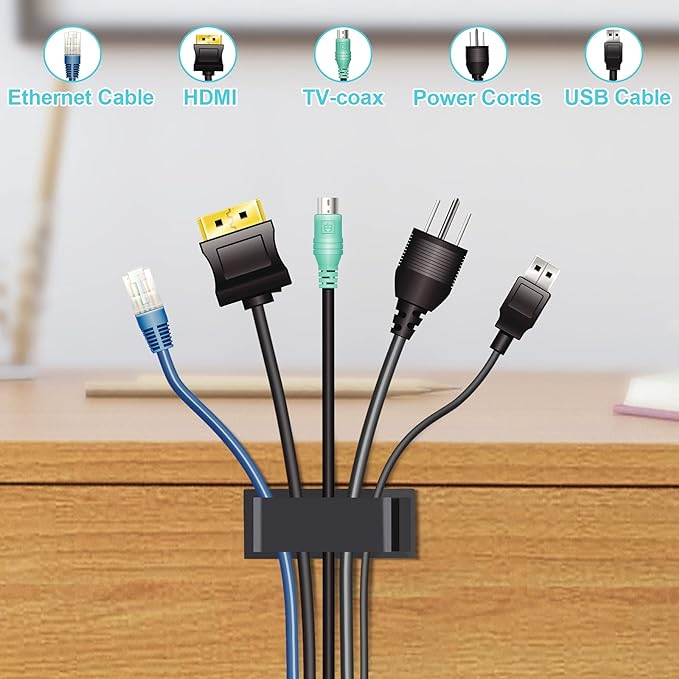 Under Desk Cable Management Clips, Wire Organizer Clips for PC Network Cable Mamagement, Large Adhesive Cable Clips Wire Holders (Computer, TV, Ethernet, Electric Wires), White, 20 PCS