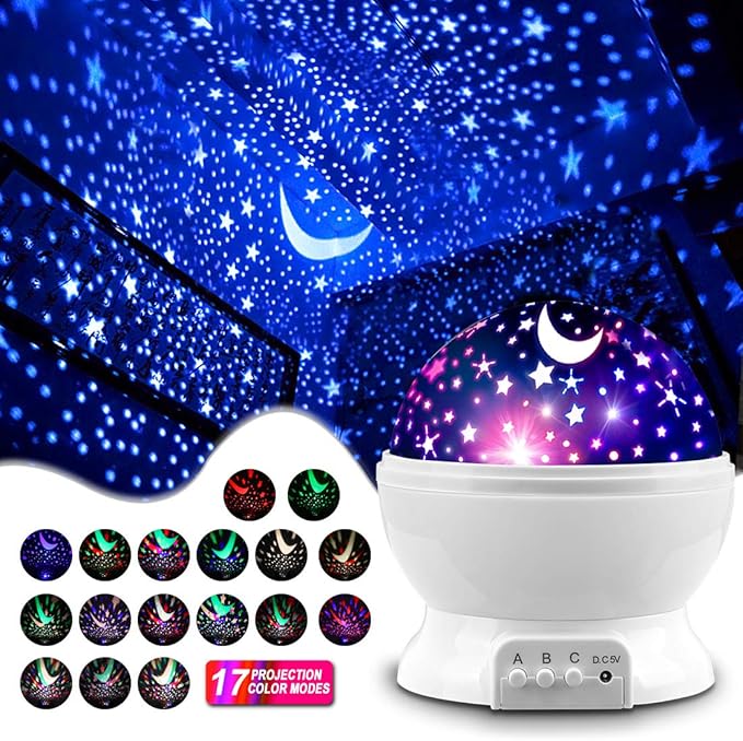 MOKOQI Star Projector Night Lights for Kids, Birthday Gifts for 3 4 5 Year Old Girls and Boys, Projection Lamp for Kids Bedroom Ceiling, Stars and Moon for Child Asleep Peacefully (White)