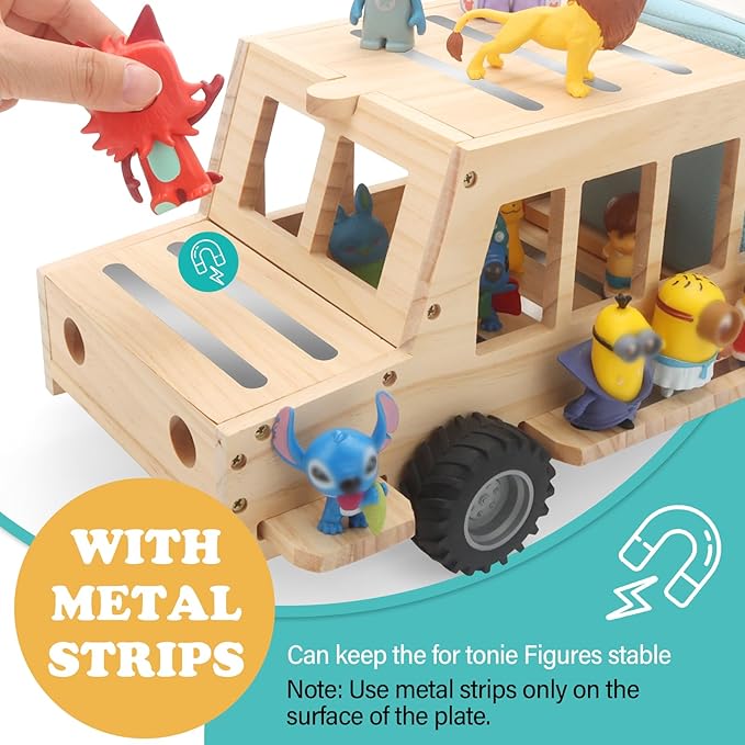 School Bus for Tonies Box 1/2 Organizer Shelf Storage, Wooden Bus Magnetic Storage Holder for Toniebox Player Tonies Figures Characters for Children, Display Collection 20~30 Tonie Box Characters