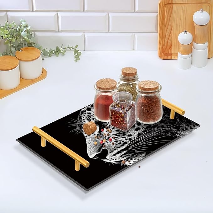 Black Animal Decorative Acrylic Breakfast Trays with Handles Trays for Coffee Table for Jewelry Perfume for Farmhouse Serving bandejas para cumpleanos