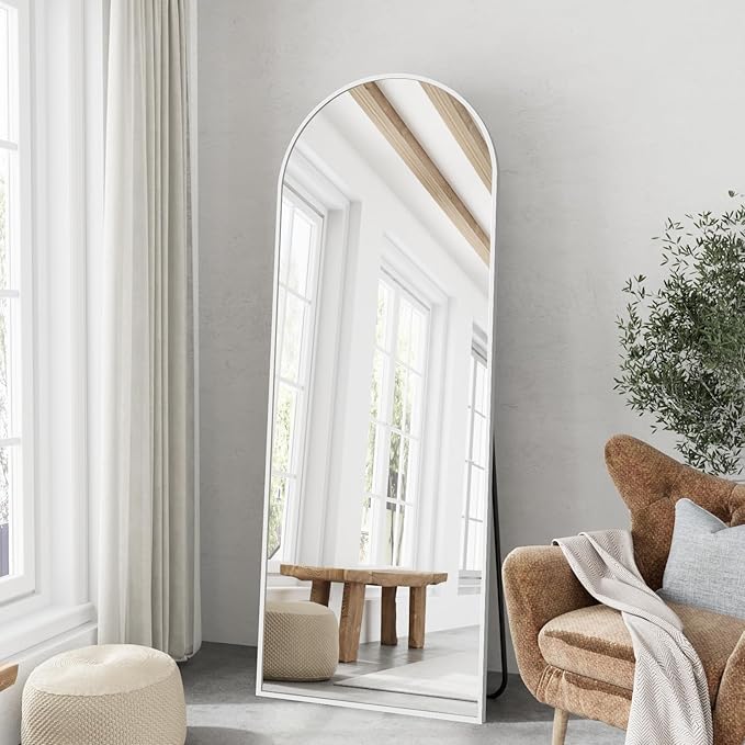 TinyTimes 57"x20" Arched Full Length Mirror, Full Floor Mirror with Stand, Large Full Body Mirrors, Wall Mirrors for Bedroom Living Room, Aluminum Frame (White)