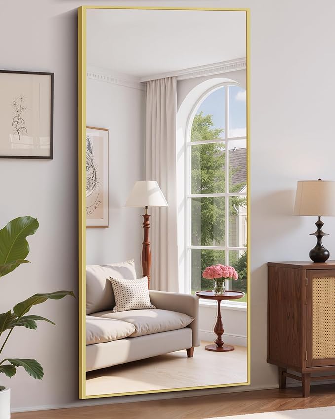 76"x34" Floor Mirror Full Length - Standing Mirror with Aluminum Alloy Frame, Large Body Mirror for Bedroom, Living Room, Wall Mounted or Leaning