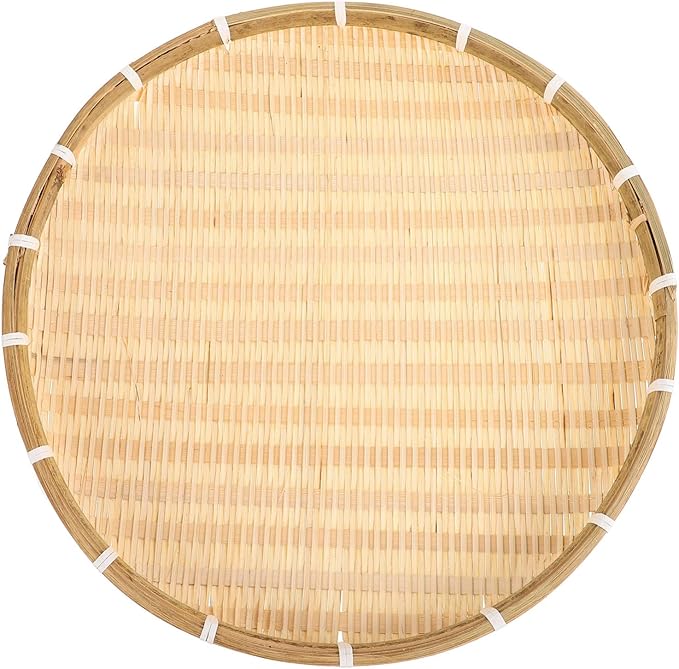 Alipis Bamboo Round Tray 16.53 Inch Woven Food Container Basket Shallow No Hole Tray for Kitchen Storage Serving and Decorative Use
