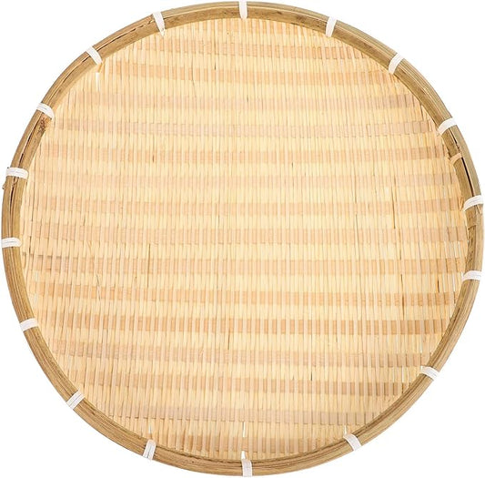 Alipis Bamboo Round Tray 16.53 Inch Woven Food Container Basket Shallow No Hole Tray for Kitchen Storage Serving and Decorative Use