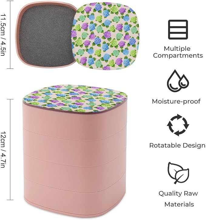 4-Layers Rotatable Jewelry Organizer Storage Box Watercolor Hydrangea Earring Organizer Box Jewelry Case with Mirror