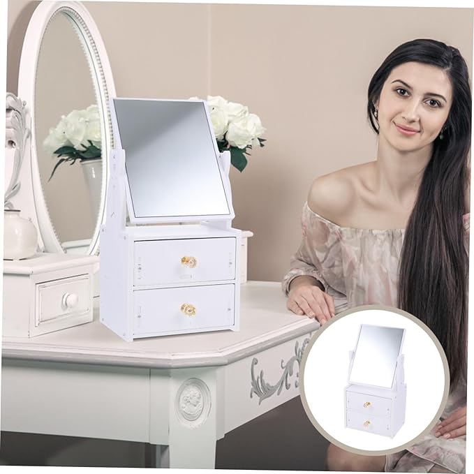 Baluue Large Capacity Storage Box Desktop Mirror Makeup Organizer Stable Vanity Mirror for Shaving Dressing