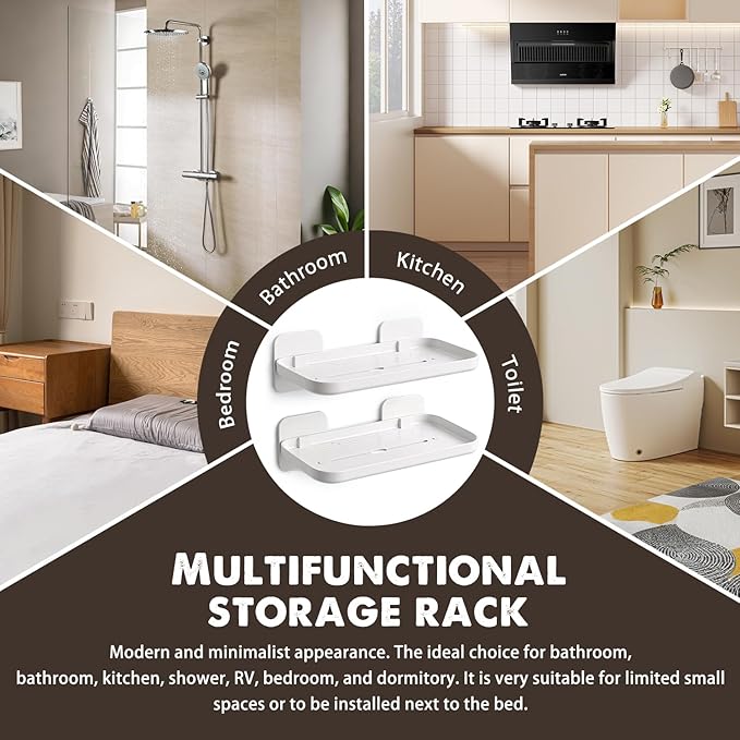 HINIHAO 2pc Wall Mounted Floating Shelf, Self Adhesive Small Shelf, No Drill Adhesive Wall Shelf, Floating Shelves Damage-Free Expand Walls Space for Living Room Kitchen Bathroom (White)