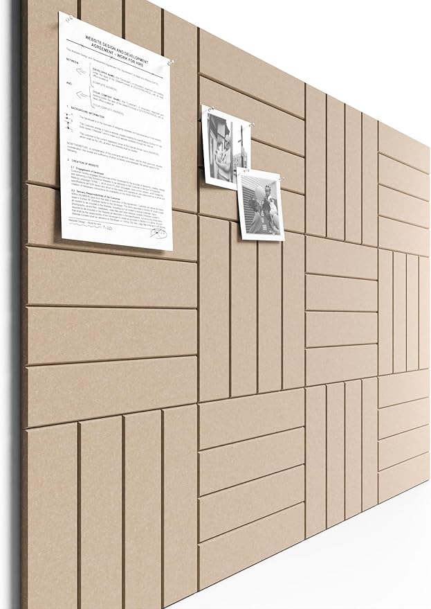 Bumusty Large Cork Board Alternative-48 x 36" Felt Bulletin Board Tiles, with 30 Pushpins, 70 Adhesive Tabs, Bold-Stripe 12-Pack, Cork Boards for Office Push Pin Board Felt Board-Taupe