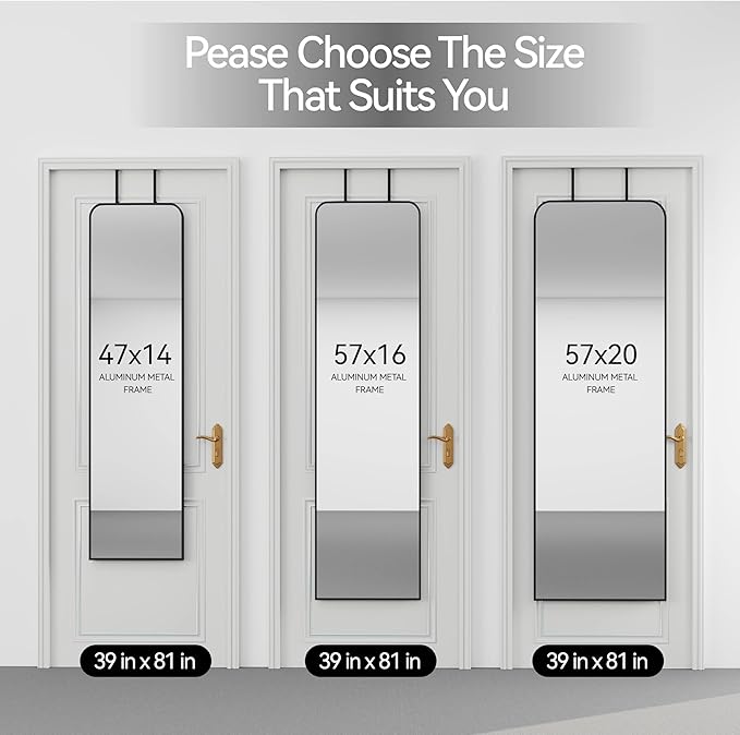 SCWF-GZ 47x14 Mirror Full Length Door Hanging Wall Mounted Aluminum Alloy Metal Frame Dressing Make-up Save Space Half Body Mirrors for Entryway Bedroom Bathroom Living Room 47 inch Black