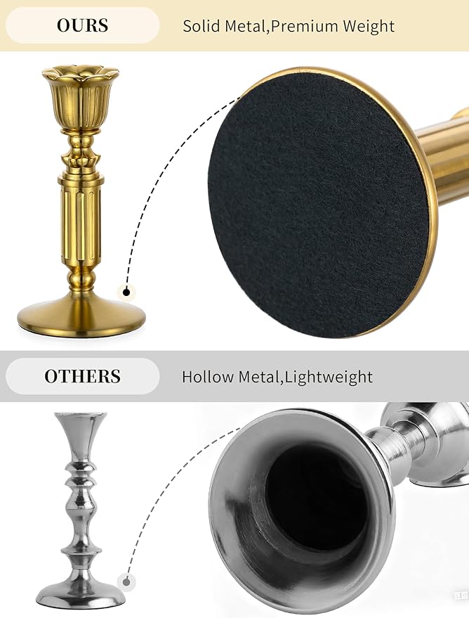 Gold Candle Holders Vintage Decor - Romadedi Solid Brass Candlestick Taper Holder for Wedding Christmas Table Centerpiece Mantel Home Decoration 5.5 Inch Set of 2