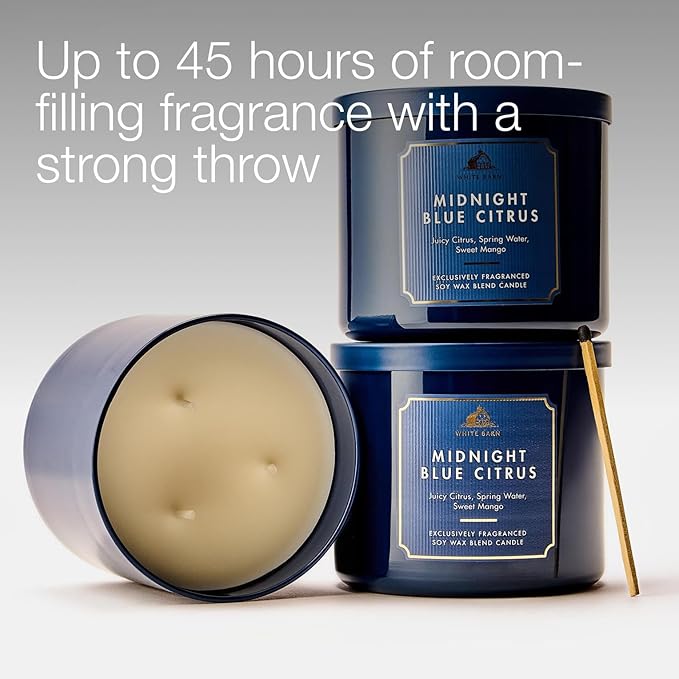 Bath & Body Works Midnight Blue Citrus 3-Wick Candle - Scented Candle for At-Home Use - Long-Lasting, Room-Filling Fragrance - High Fragrance Oil Concentration - Soy Wax Blend - 2-Pack