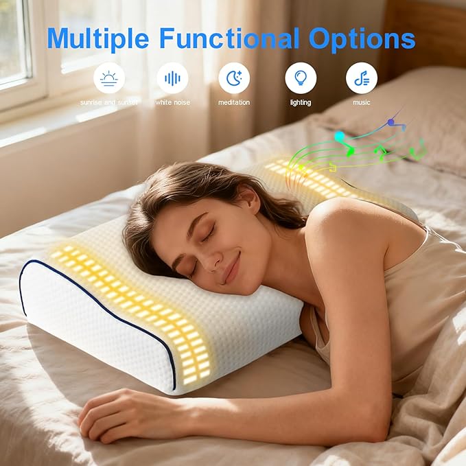 Hopihe Sunrise Pillow, Sound Machine for Sleep with Bluetooth Speaker & Sunset Simulation, Smart Pillow with Wake Up Light, Sunset Lamp, White Noise Machine for Adults Kids