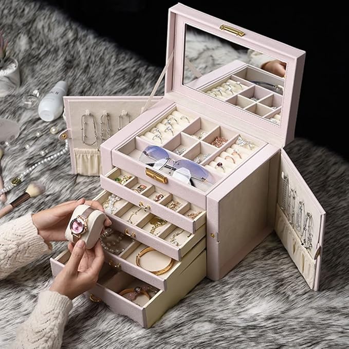 Makeup Organizers Jewelry Box Storage Box Large-Capacity Multi-Layer Jewelry Box Can Store Display Ring Bracelet Necklace Earrings Watch Jewelry Case (Color : A)